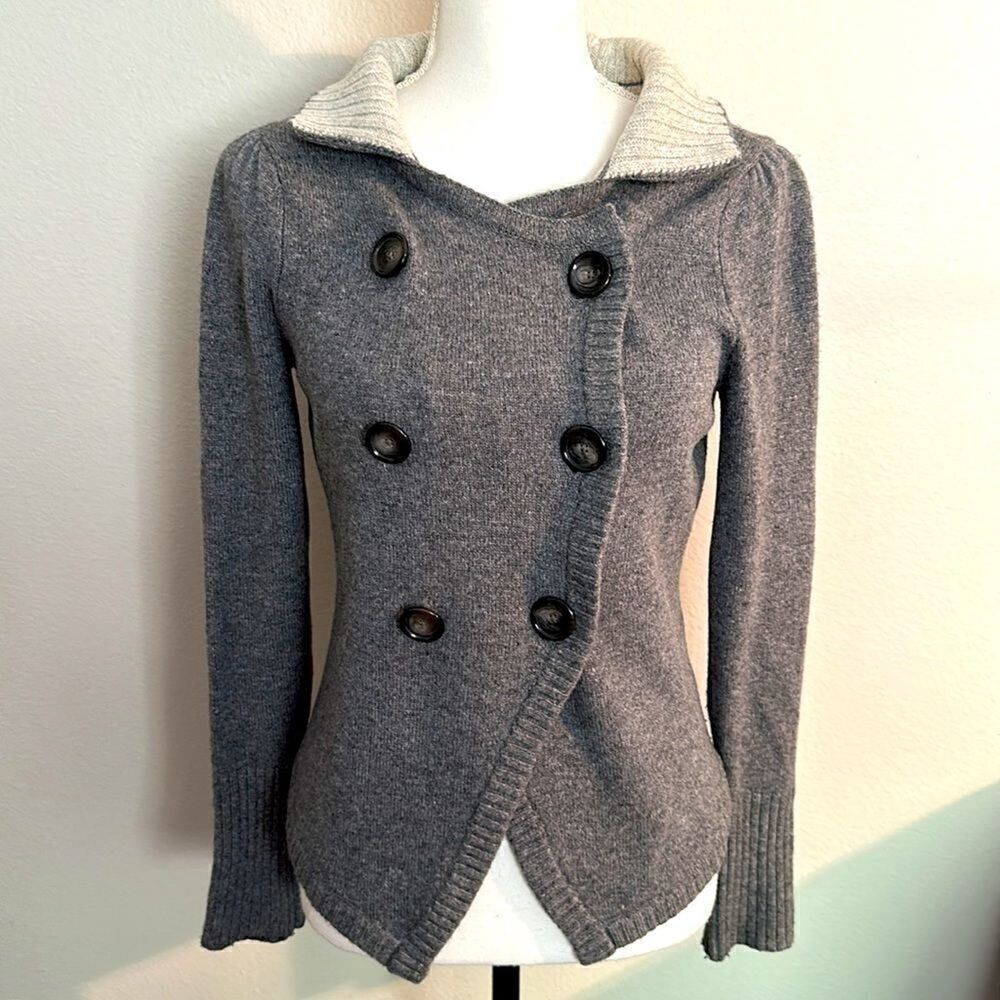 Banana Republic Lambs Wool Long Sleeve Double Breasted Grey Swing Jacket size S